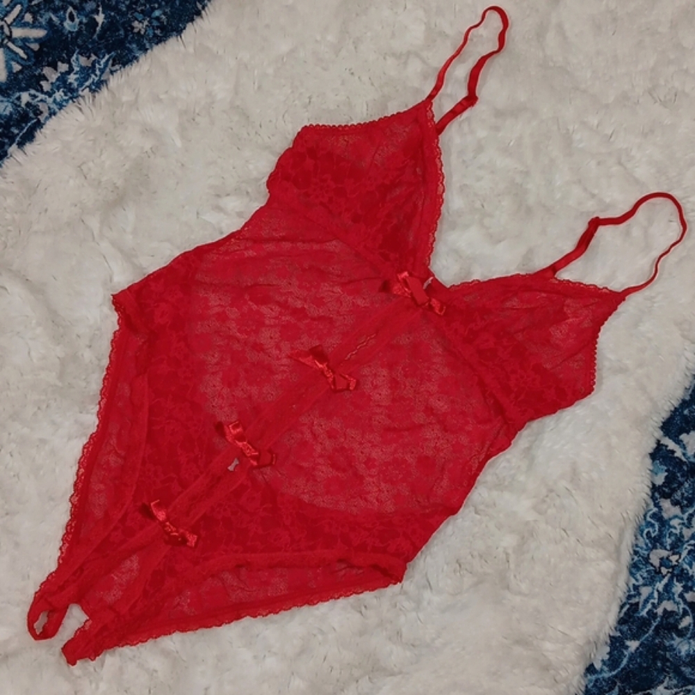 Red lace sexy one piece bodysuit lingerie sz medium